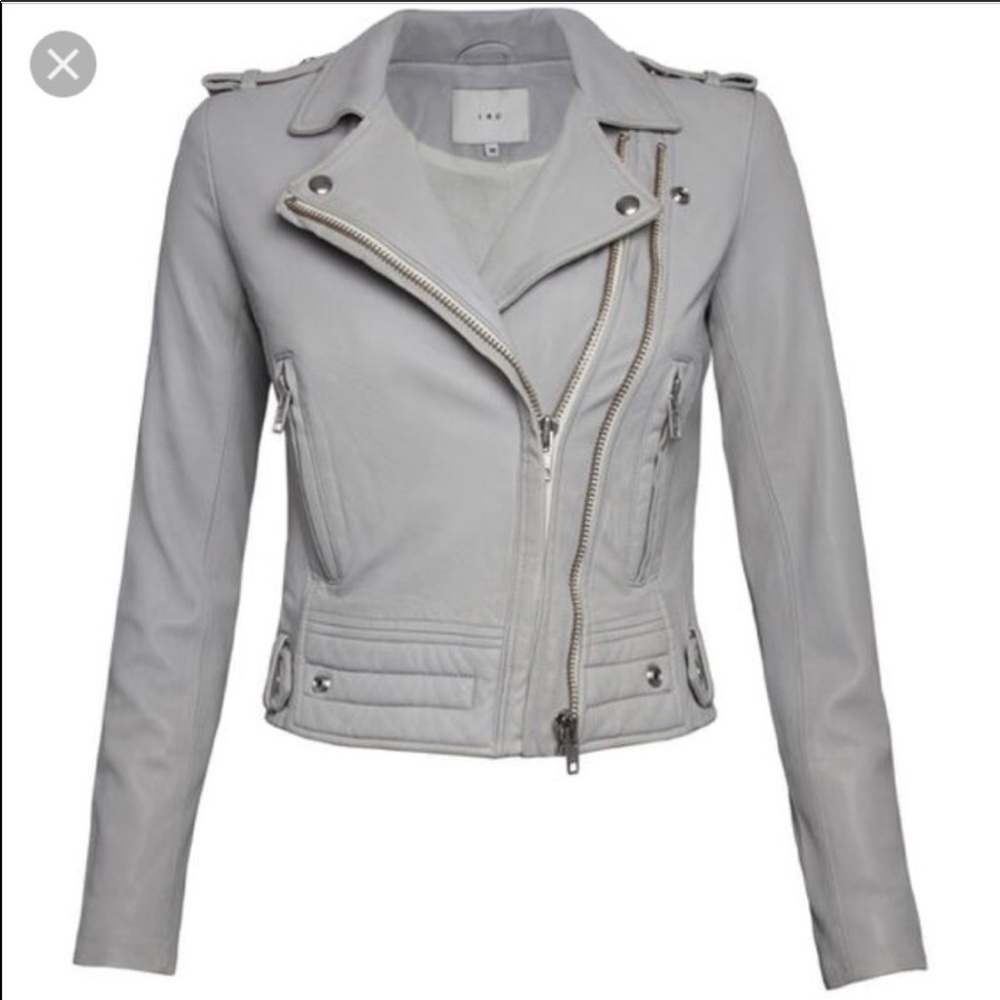 IRO Luiga cropped moto leather jacket - light grey